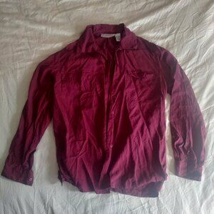 Red 100% Silk Button Down Collared Shirt